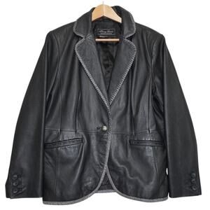 Tony Lama Genuine Leather Blazer Jacket Women’s L  Western Snake Trim Black Coat